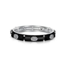 Load image into Gallery viewer, 925 Sterling Silver Clear CZ  and Black Enamel Stackable  Ring