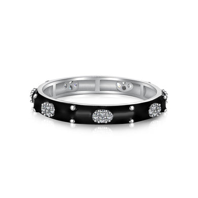 925 Sterling Silver Clear CZ  and Black Enamel Stackable  Ring