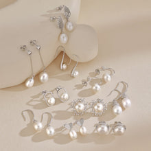 Load image into Gallery viewer, 925 Sterling Silver Flower CZ Imitation Pearl Stud Earrings