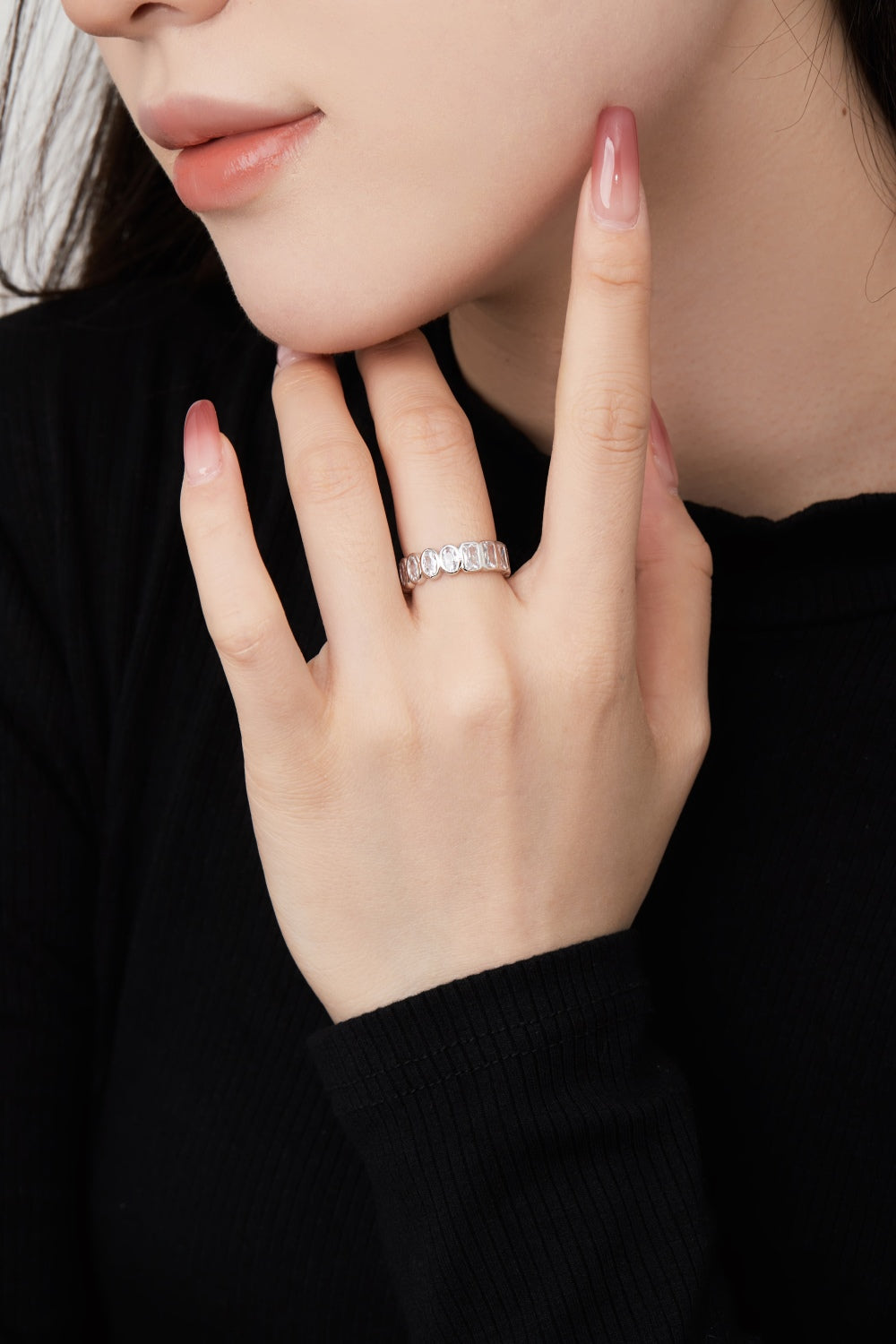 Half Round Half Square CZ Eternity Ring
