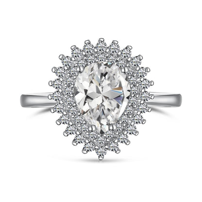 Double Halo CZ Teardrop Ring