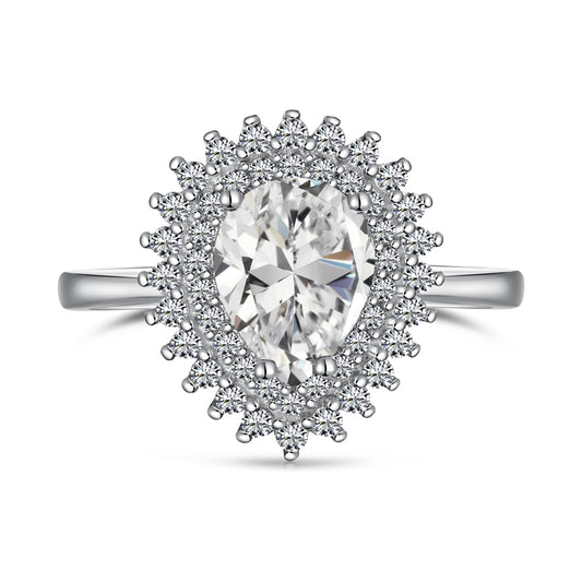 Double Halo CZ Teardrop Ring
