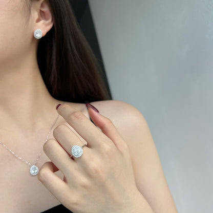 Double Halo CZ Teardrop Ring