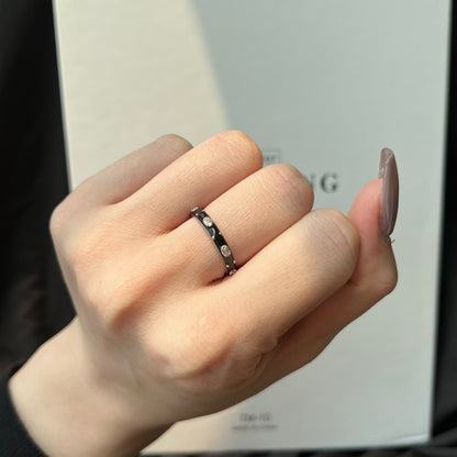 Clear CZ and Black Enamel Stackable Ring