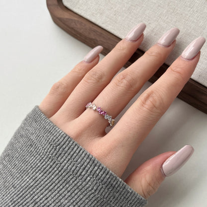 Pastel Colour Square Cut CZ Anniversary Ring