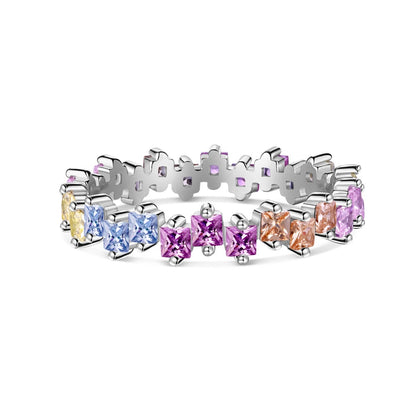 Pastel Colour Square Cut CZ Anniversary Ring