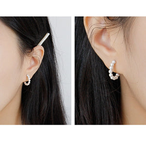 925 Sterling Silver Imitation Pearl Hoop Earrings