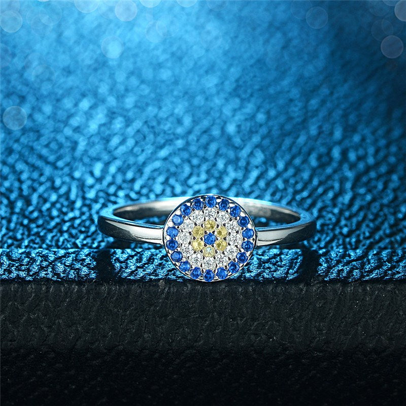 Round Blue CZ Evil Eye Ring