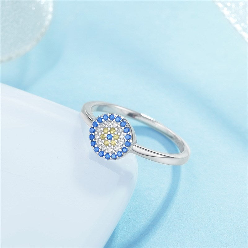 Round Blue CZ Evil Eye Ring