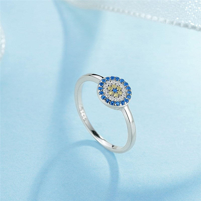 Round Blue CZ Evil Eye Ring