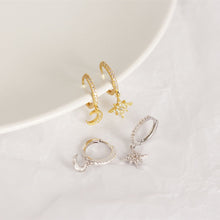 Load image into Gallery viewer, 925 Sterling Silver CZ Moon &amp; Star Drop Earrings