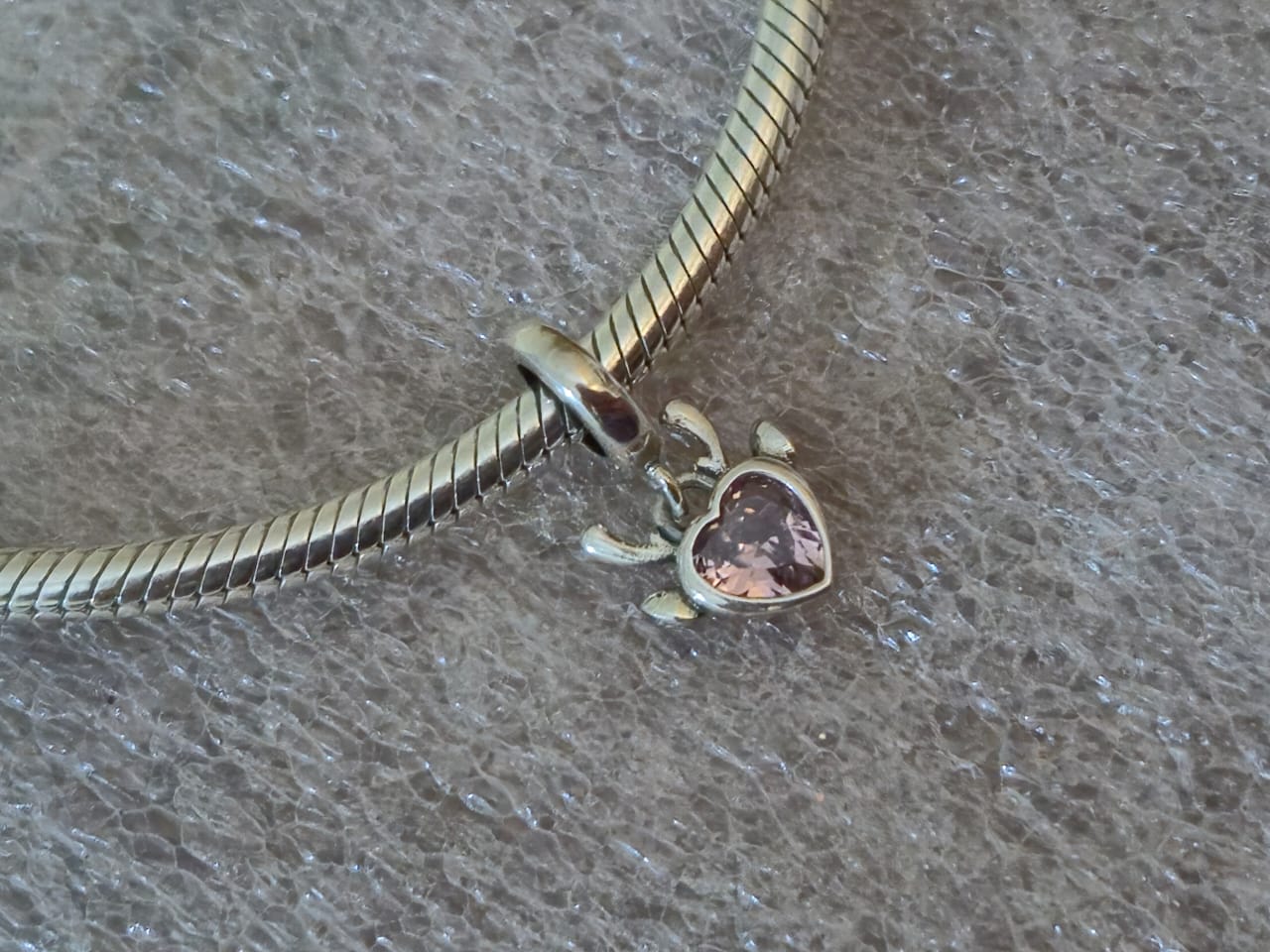 Elk Ears Pink Heart CZ Dangle Charm