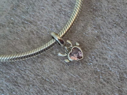 Elk Ears Pink Heart CZ Dangle Charm