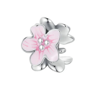925 Sterling Silver Pink Enamel Flower Spacer