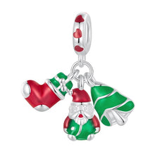 Load image into Gallery viewer, 925 Sterling Silver Santa, Xmas Tree and Stocking Enamel Dangle Charm