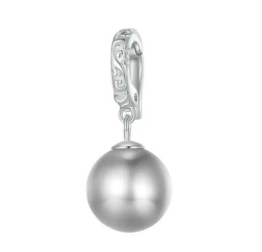 Pearl Grey/Silver Colour CLIP ON Dangle Charm