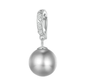 925 Sterling Silver Pearl Grey/Silver Colour CLIP ON Dangle Charm