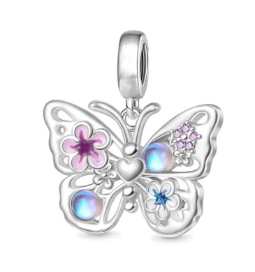 925 Sterling Silver Sparkling Moonstone Butterfly Dangle Charm