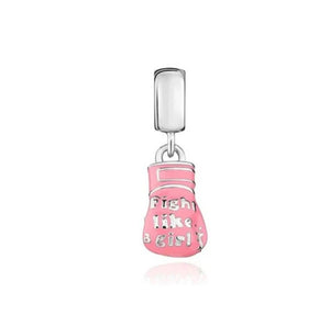 925 STERLING SILVER Pink Boxing Glove Charm "fight like a girl" Dangle Charm