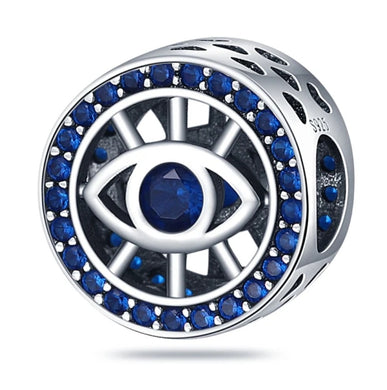 925 Sterling Silver Blue CZ Lucky Eye Bead Charm