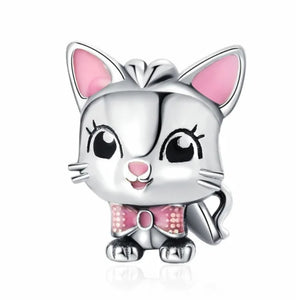 925 Sterling Silver Cute Cat Bead Charm