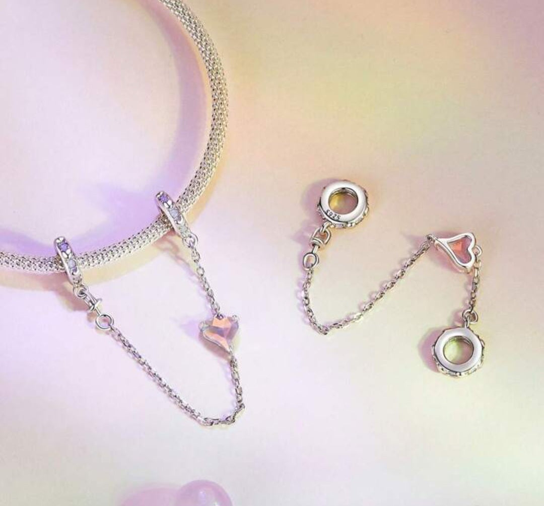 Pink CZ Heart SILICONE Safety Chain