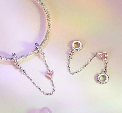 Pink CZ Heart SILICONE Safety Chain