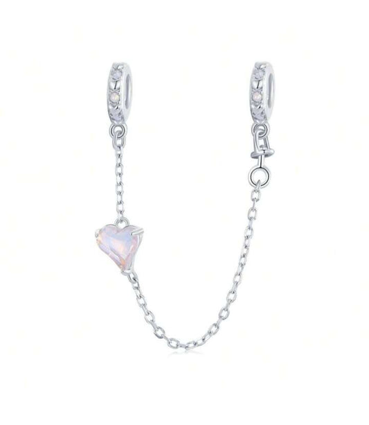 Pink CZ Heart SILICONE Safety Chain