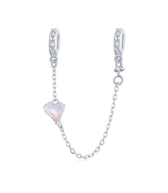 925 CZ Sterling Silver Heart And Cross SILICONE Safety Chain