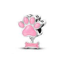 Load image into Gallery viewer, 925 Sterling Silver Pink Dog Paw Print Bead Charm