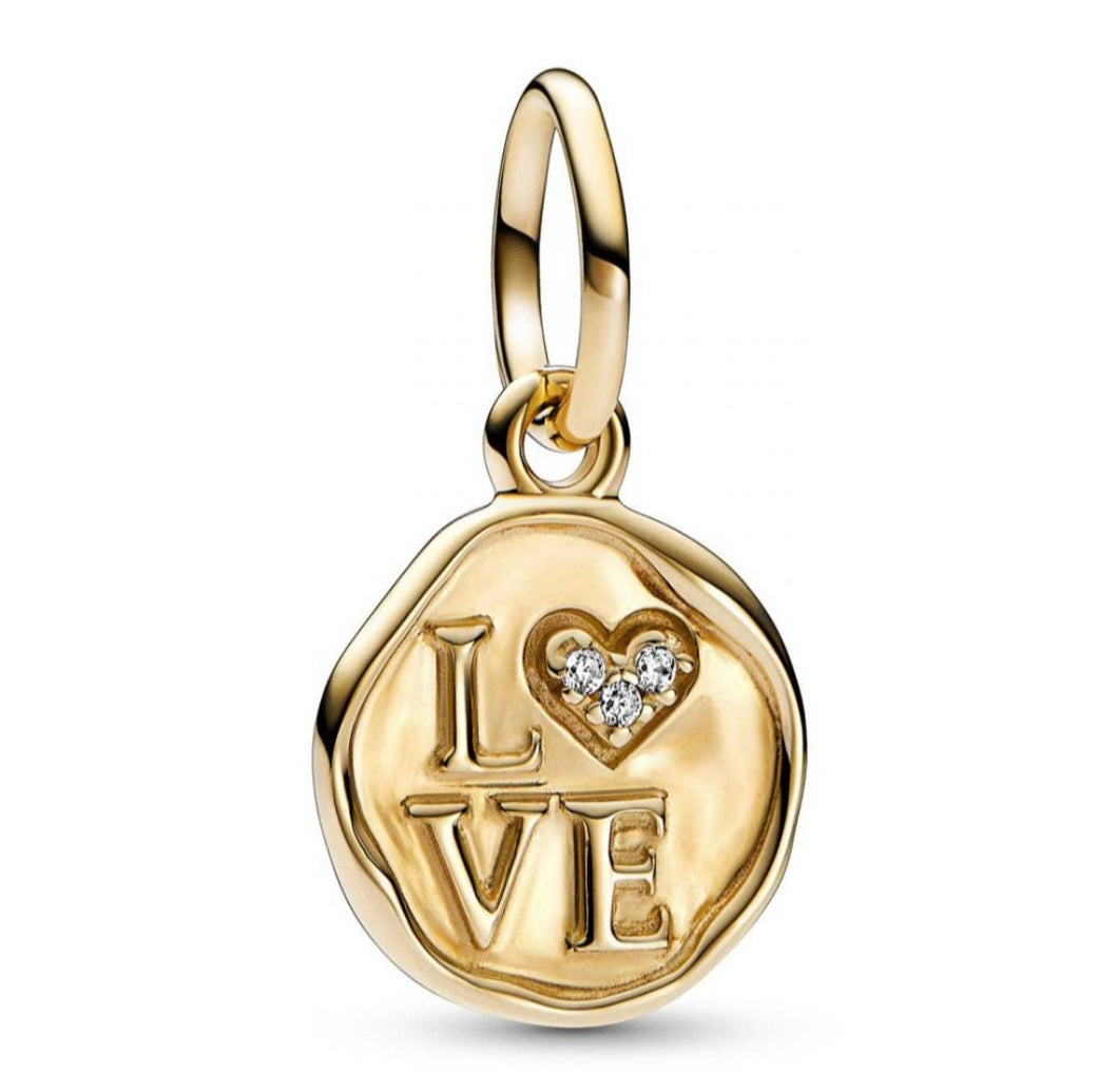 925 Sterling Silver Yellow Gold Plated Love Seal Dangle Charm