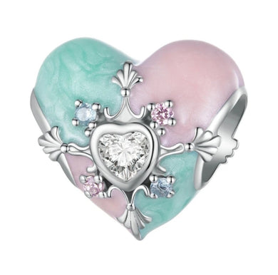 925 Sterling Silver Blue And Pink Easter Egg Heart Bead Charm