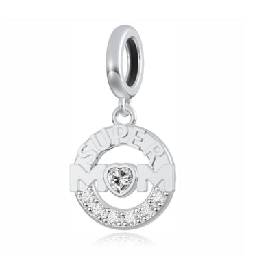 925 Sterling Silver Super Mom Bead Charm