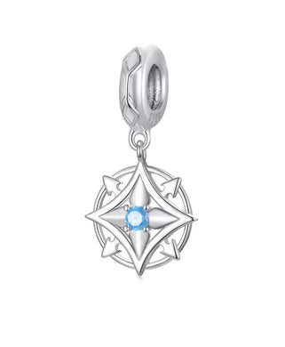 925 Sterling Silver Blue CZ Compass Dangle Charm