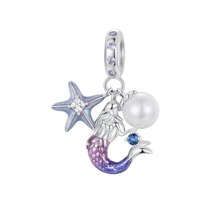 Mermaid, Starfish and Pearl Dangle Charm