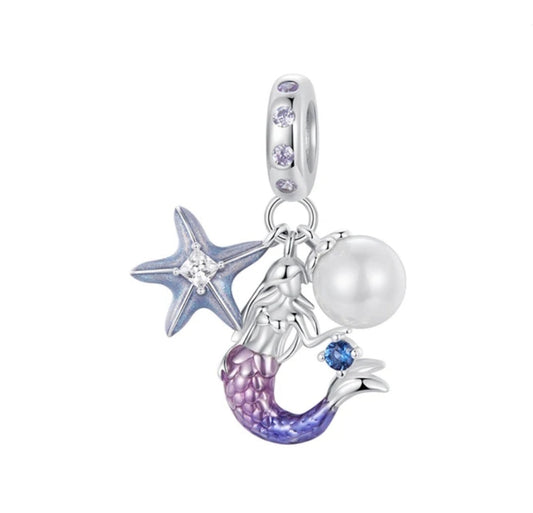 Mermaid, Starfish and Pearl Dangle Charm