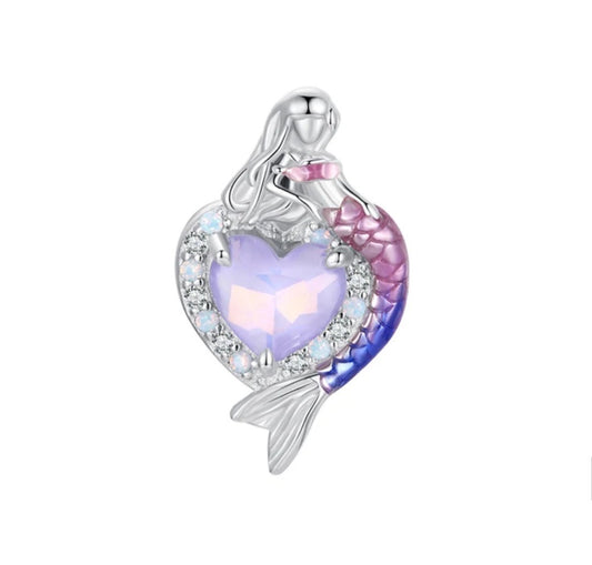 Mermaid Enamel CZ Heart Bead Charm