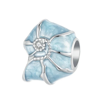 Seashell Blue Enamel Clear CZ Bead Charm