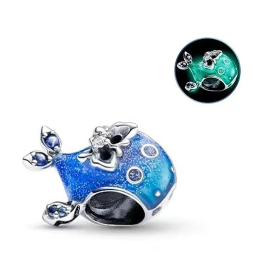 Luminous Blue Enamel Whale Bead Charm