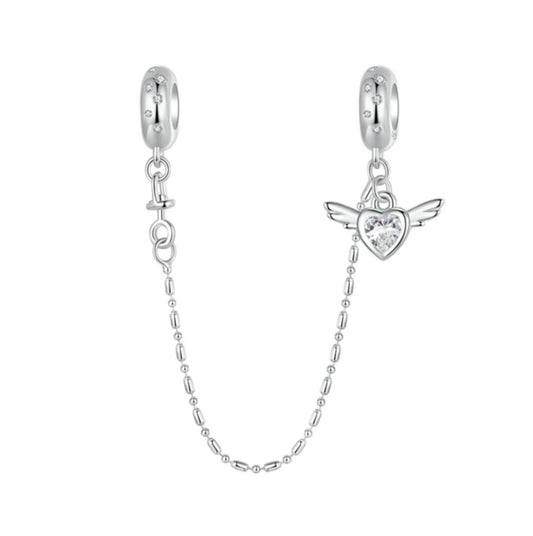 Angel Wing Heart CZ Silicone Safety Chain