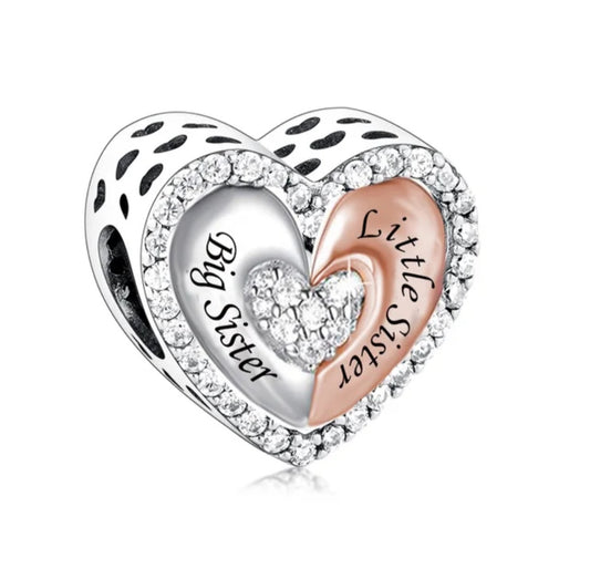 Big Sister, Little Sister Heart Bead Charm