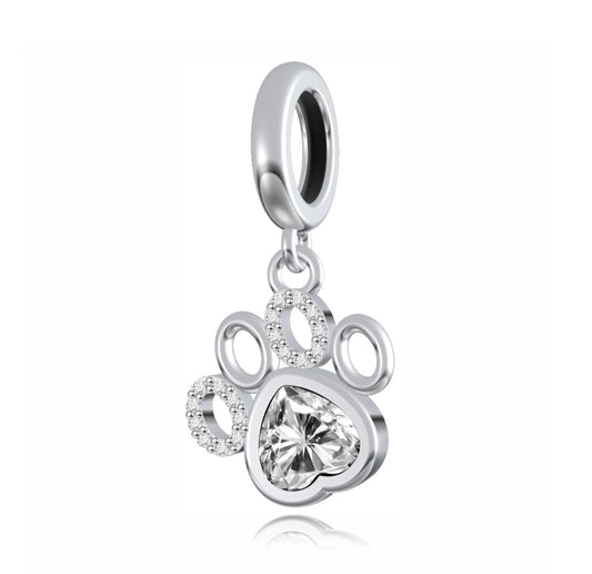 CZ Paw Dangle Charm