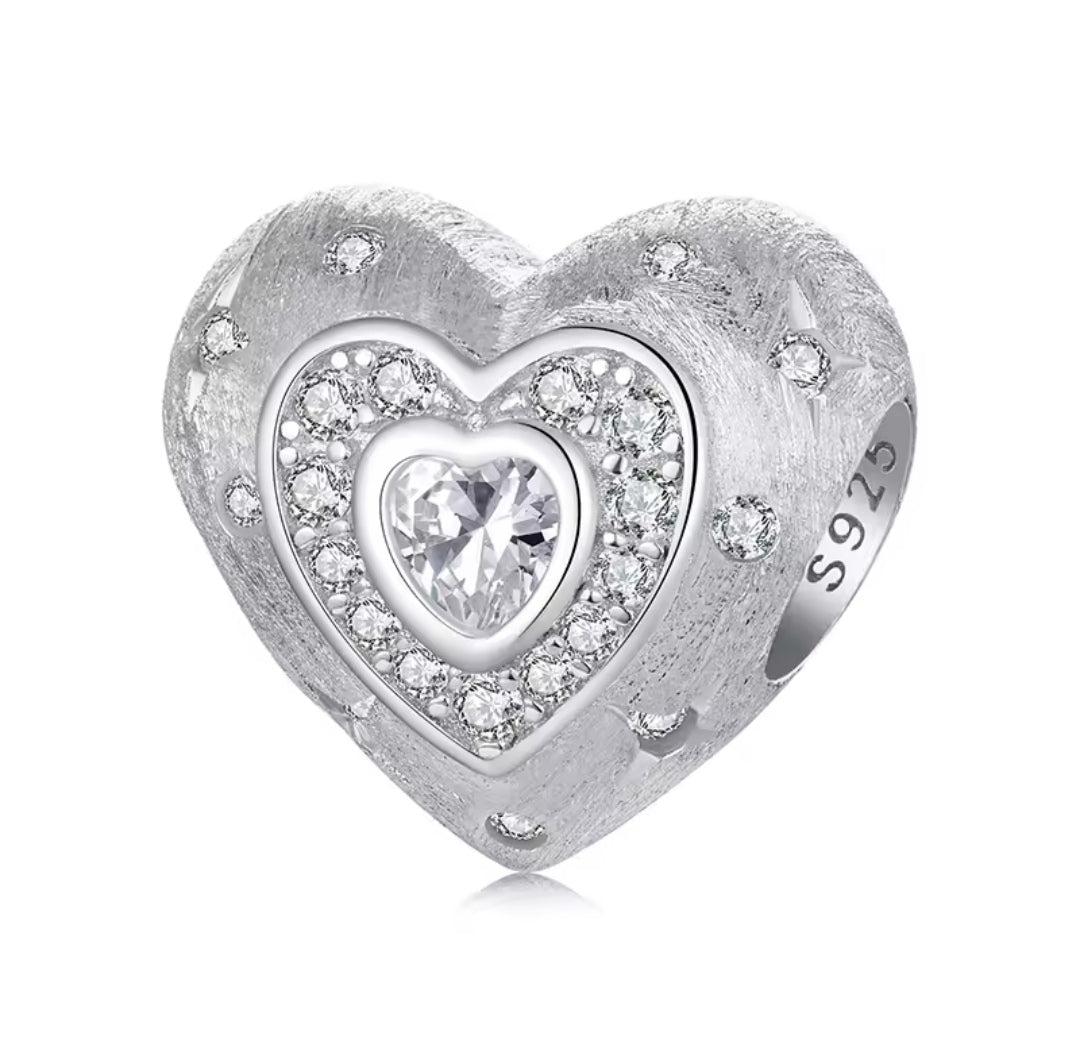 CZ Matt Heart Bead Charm