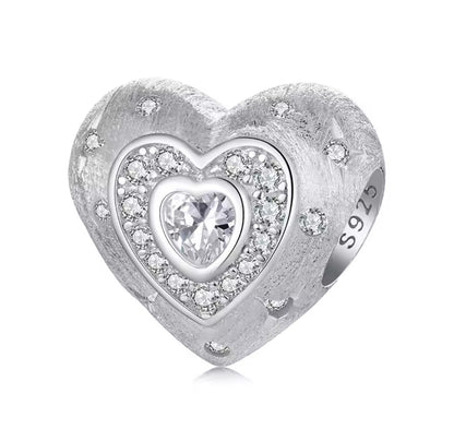 CZ Matt Heart Bead Charm