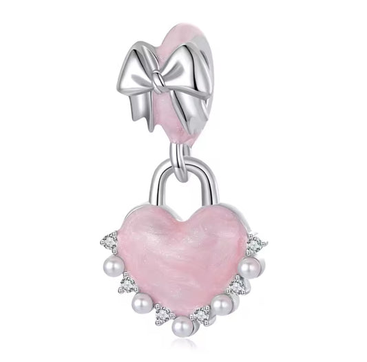 Pink Bowknot Enamel Heart Charm