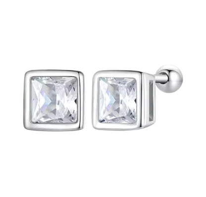Square CZ Screw On Earrings