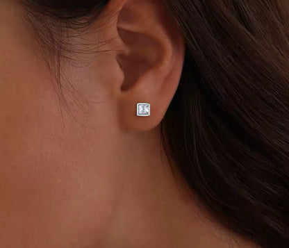 Square CZ Screw On Earrings