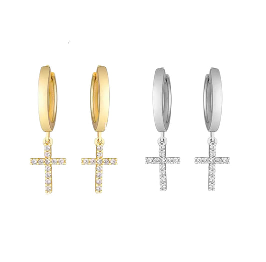 Cross CZ Hoop Earrings