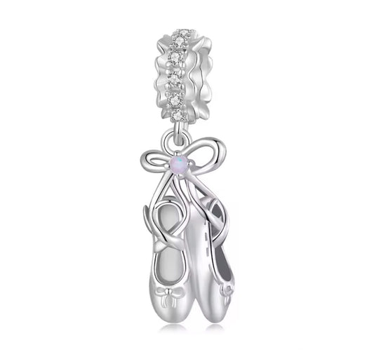 Sterling Silver Pandora Compatible Ballet Shoes Dangle Charm – Ballerina Bead for Pandora Bracelets