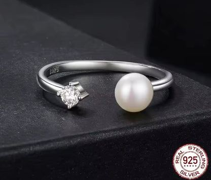 Moissanite & Pearl Adjustable Ring
